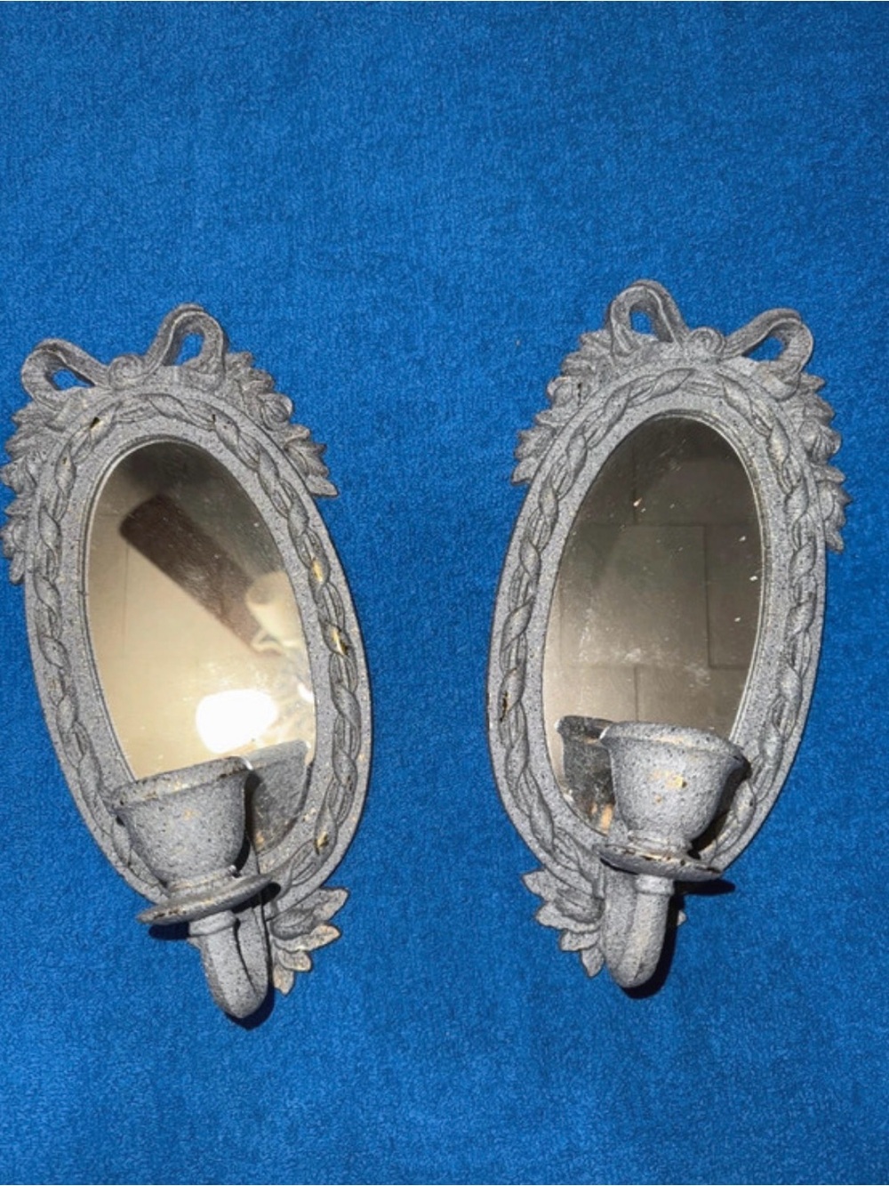 Vintage home interior Gray Wall Mirror Sconces with Candle Holders